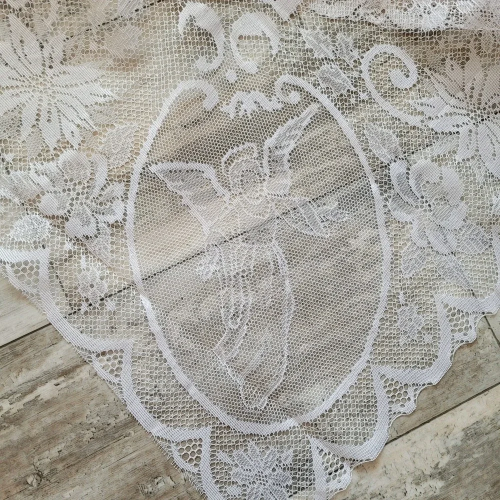 Vintage White Lace Tablecloth Nativity Christmas Christ Jesus‎ Cottagecore 60x80